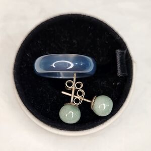 Green blue stone earrings & ring